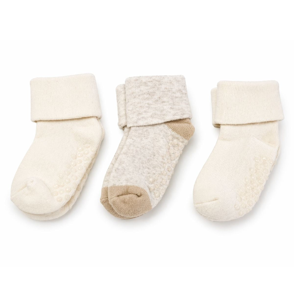 Medias de algodón para bebé 3 pares (2 marfil, 1 beige)
