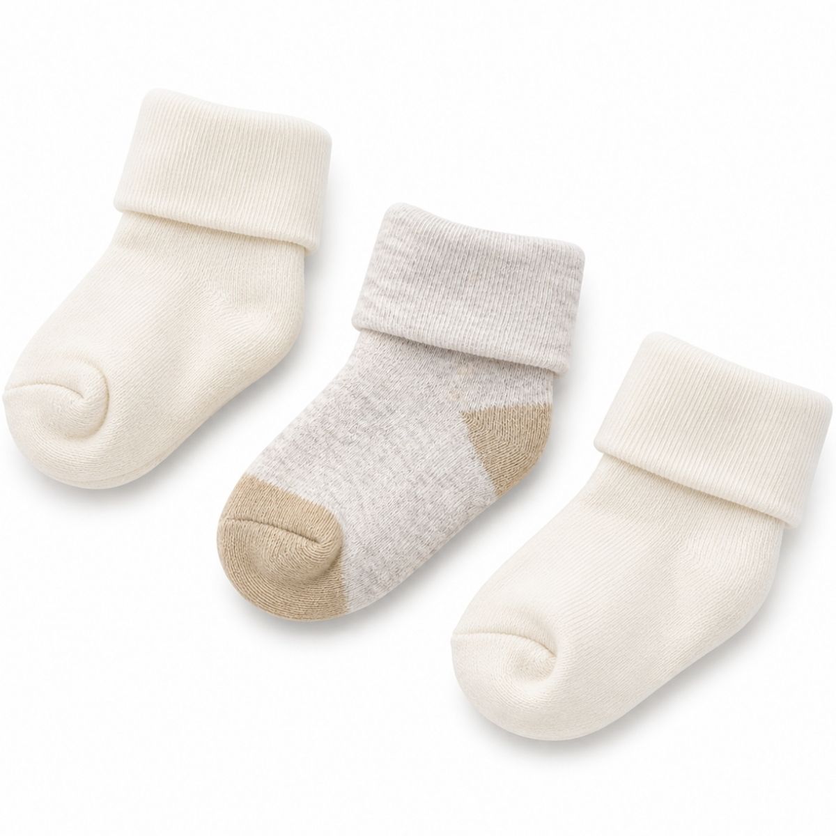 Medias de algodón para bebé 3 pares (2 marfil, 1 beige)